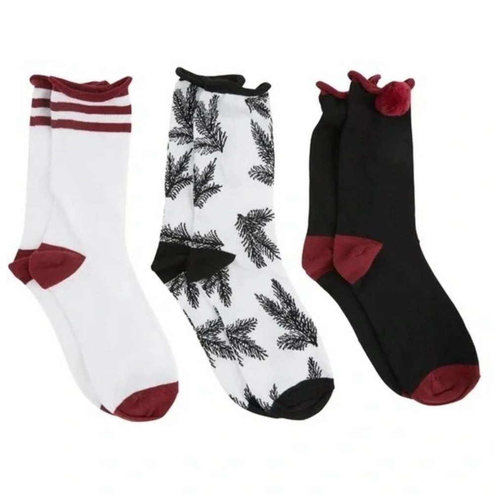 Summer & Rose Sock Trio Set - Black, Burgundy and White